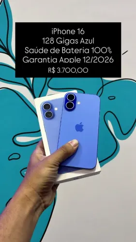 Seminovo: iPhone 16 128GB Azul - Bateria 100% - Garantia Apple 12/2026 | Loja Fisica