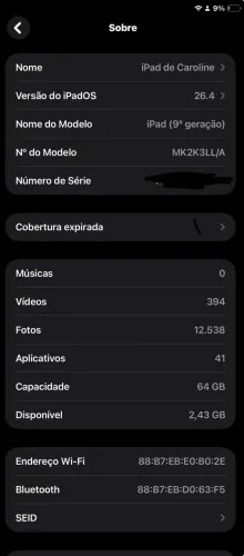 iPad 9ª ger + teclado Logitech + caneta
