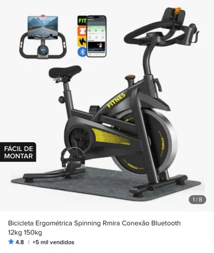 Bicicleta Ergométrica spinning Rmira conexão Bluetooth 12 kg 150 kl