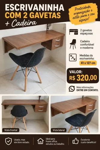 Escrivaninha com duas gavetas + cadeira