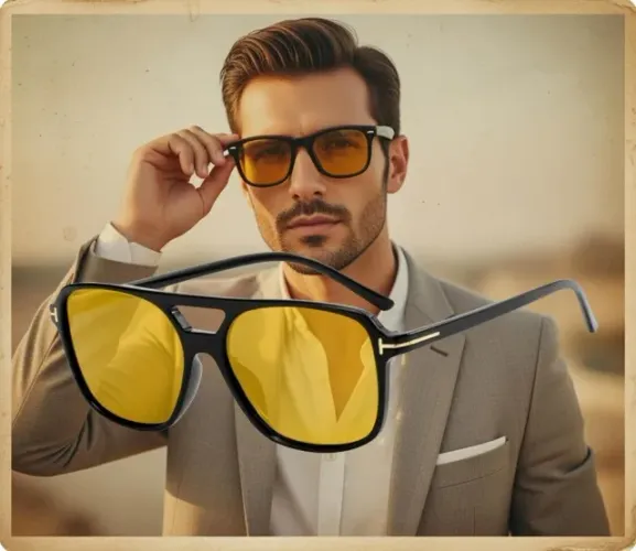 Óculos De Sol Aviador Quadrado Lente Amarela Retro Unissex