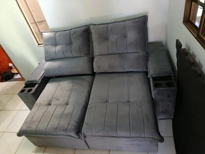 Sofá havana retrátil reclinável duplo Molejo com molas ensacadas tecido veludo