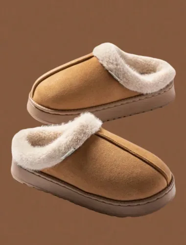 Pantufa feminina peluda caqui