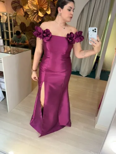 vestido de festa rosa flores