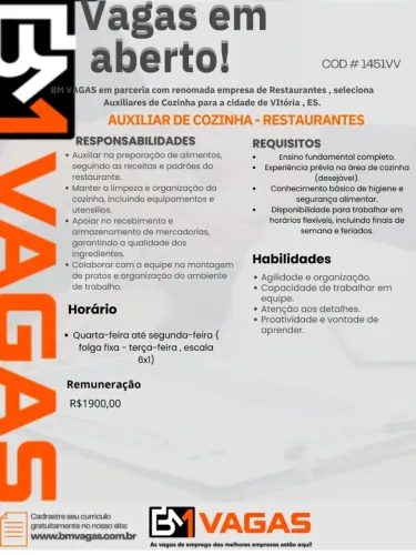 Auxiliar de Cozinha - Restaurante