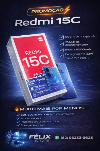 Redmi 15C 256GB 8GB RAM | Novo Lacrado | Tela 120Hz