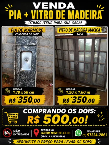Vitro madeira maciça e pia de mármore