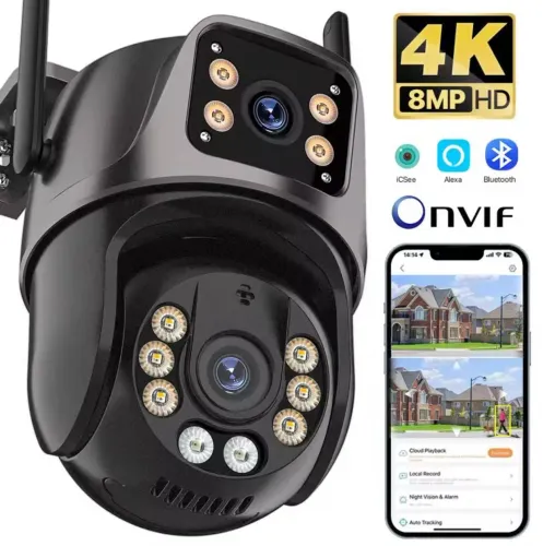 Câmera de Segurança tela dupla 4K 8MP wifi HD Wi-Fi - Onvif - Alexa - Bluetooth