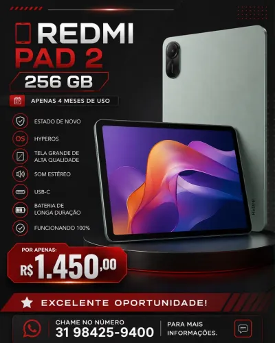 Redmi Pad 2 256GB HyperOS | Apenas 4 meses de uso | Estado novo