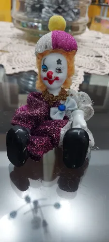 Palhaço Vintage de Porcelana e Tecido Colecionável Retro