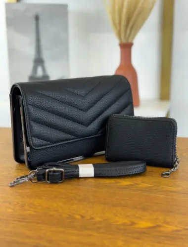 Kit Bolsa com Borda Metálica  Carteira - Pietra