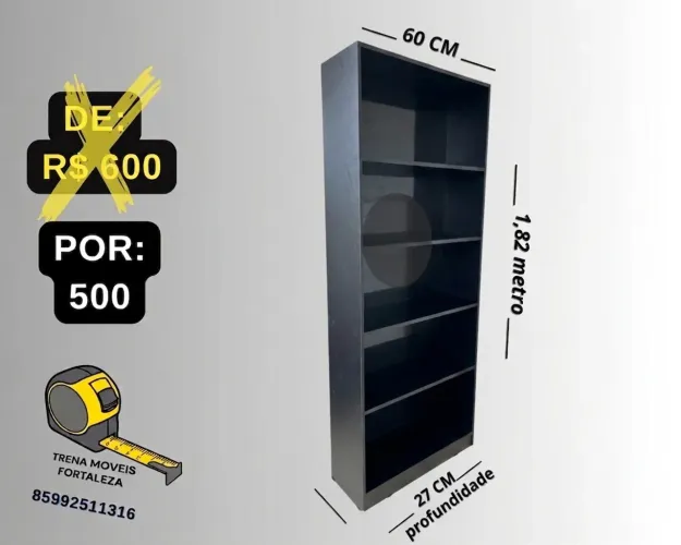 Estante multiuso MDF preto 60cm X 1,82 novo
