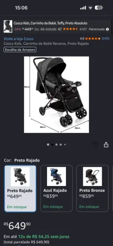 Carinho bebê cosco kids