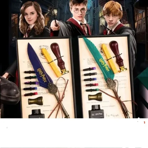 Kit Harry Potter | Pena+Tinteiro+Selador de Cera | Hogwarts Feather Pen Set Luxo