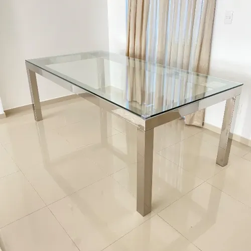 Mesa Jantar CasaLecchi Carrera 220x110 moderna minimalista Inox Vidro
