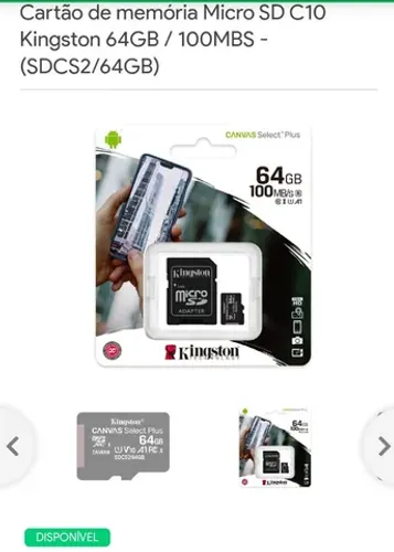 Cartão de memória 64gb sandisk ou kingston original