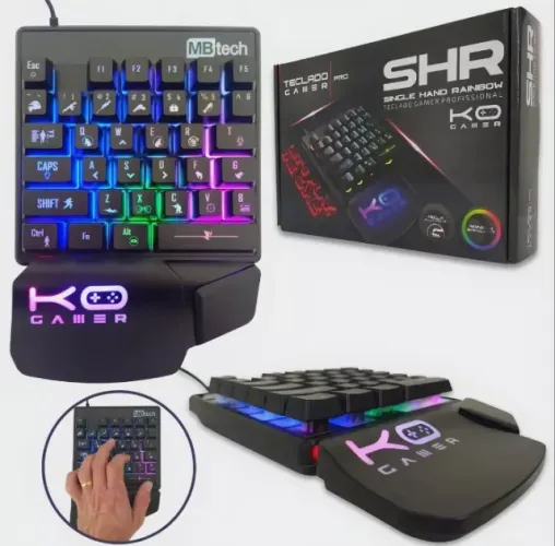 Teclado Gamer Pro Semi Mecanico Single Hand Uma Mao Led Rgb Cor de teclado Preto Idioma Po