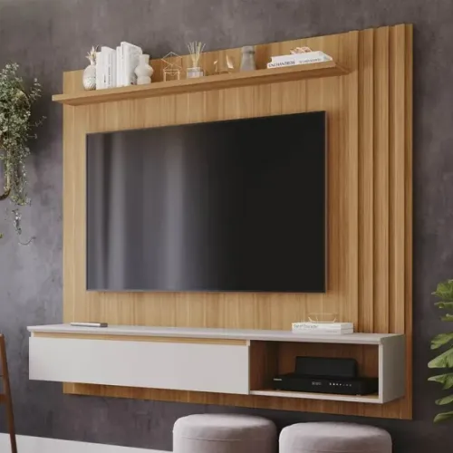 Painel para TV até 60 Polegadas 1 Porta 100% MDF Panamá Plus Permóbili Nature/Off White