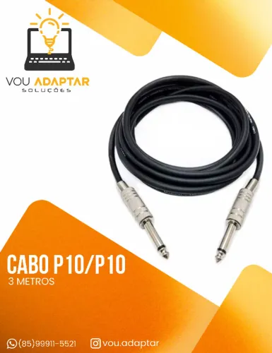Cabo P10 X P10 3m P/ Guitarra Baixo Violão Teclado