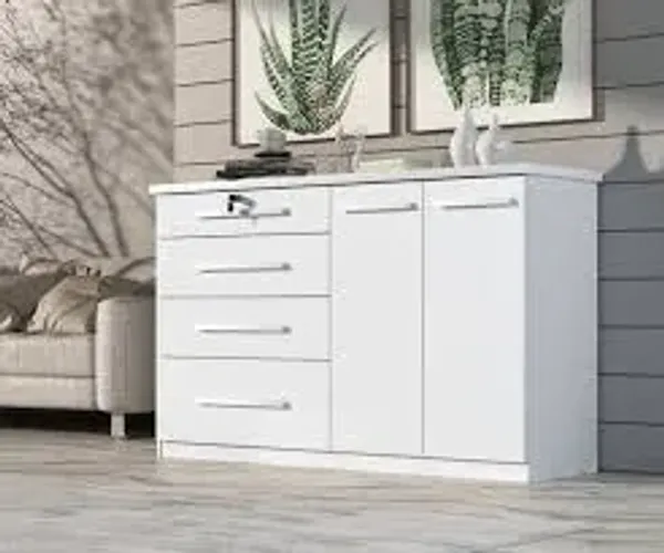 Cômoda Mariah 4Gvs 2Pts Branco Quarta Divisão - Entrega Rápida! 