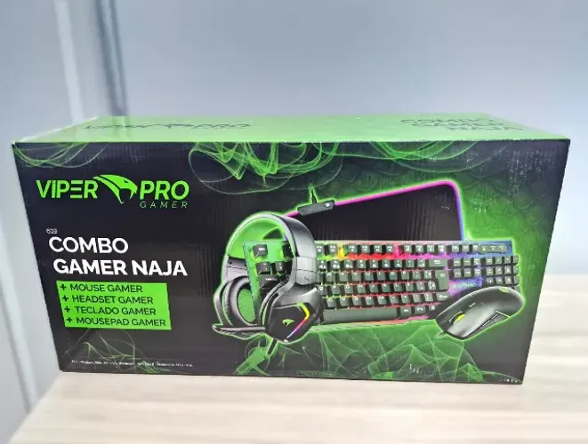 Kit Teclado Mouse Mousepad Speed Headset Gamer RGB Viper Pro Naja