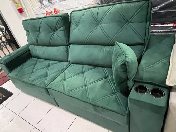 Sofá 2.50 mt verde retrátil e reclinável molas ensacadas 