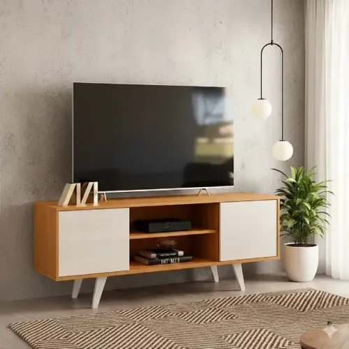 Rack bancada cinamomo off white para tv ate 55 polegadas