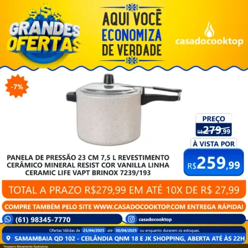 PANELA DE PRESSÃO 23 CM 7,5 L REVESTIMENTO CERÂMICO MINERAL RESIST  LINHA CERAMIC