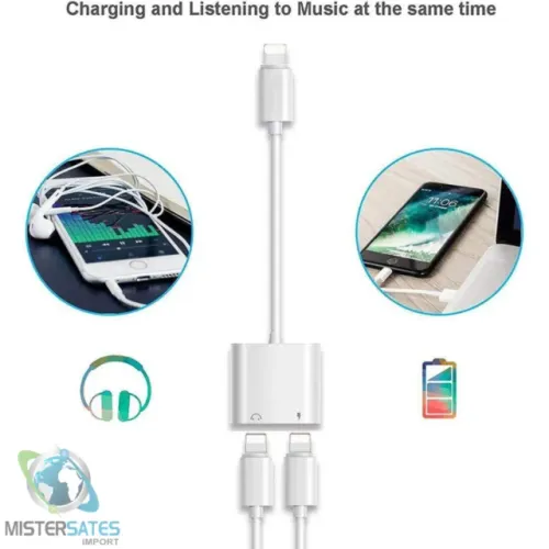 Cabo Adaptador de Áudio Carregador Fone de Ouvido 2 em 1 para iPhone - COD 965