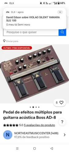 Pedaleira para instrumento acústico, eletroacústico com equalização de excelente