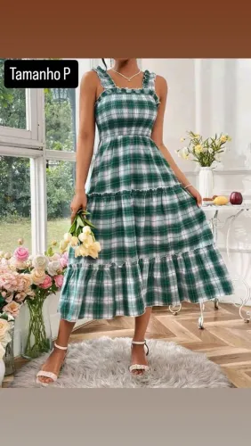 Vestido xadrez verde - Tamanho P