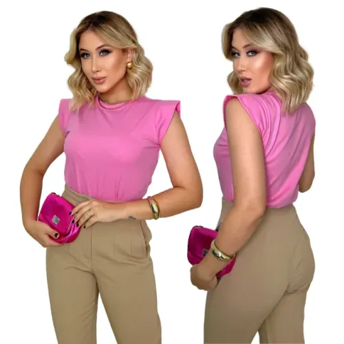 Blusa Muscle tee malha de Algodão T-shirt feminina elegante Gola redonda várias cores.