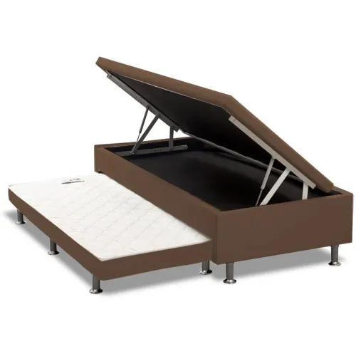 Base Box Solteiro Baú com Auxiliar Corino Marrom tt876