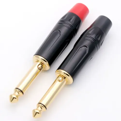 Par de Plugs Jack P10 Ouro Mono Stereo P/guitarras, Microfones e Amplificadores