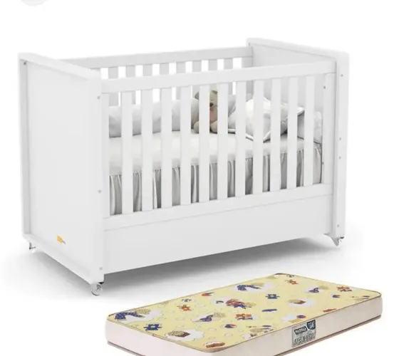 Berço Cama Branco com Colchão Infantil