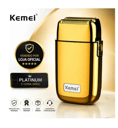 Barbeador Elétrico Sem fio Kemei Km-tx1 Dourado Profissional