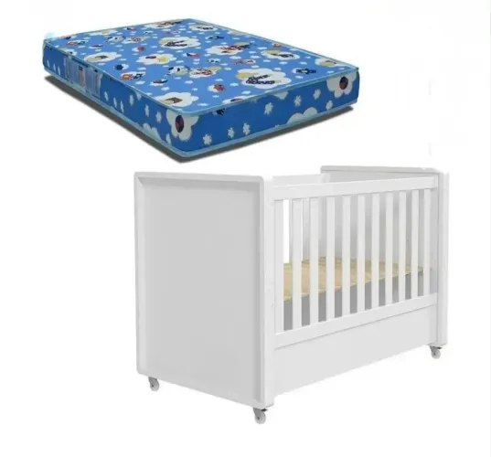 Berço Matic Mdf Off White , Colchão com trocador 