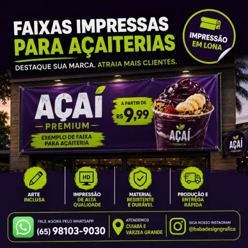 FAIXAS IMPRESSAS PARA AÇAITERIAS COM ARTE INCLUSA
