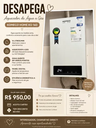Aquecedor a Gás Komeco 16L Digital - Seminovo ?