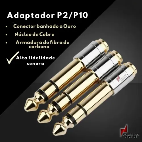 Adaptador P2/P10 PREMIUM de Cobre banhado a Ouro - Retorno monitor palco Fone KZ Adaptador