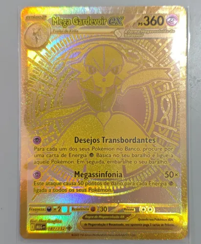Carta Pokemon Mega Gardevoir Ex dourada 187/132 NM