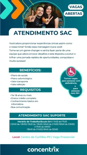VAGA PRESENCIAL - ATENDIMENTO AO CLIENTE (CHAT)