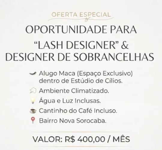 Alugo maca em studio de cílios