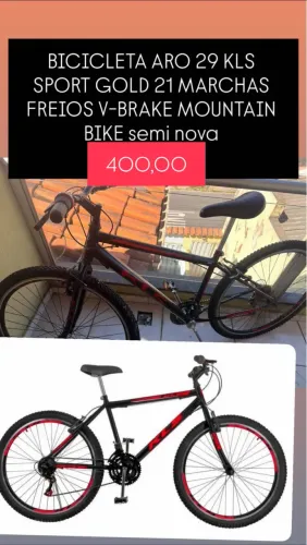BICICLETA ARO 29 KLS SPORT GOLD 21 MARCHAS FREIOS V-BRAKE MOUNTAIN BIKE semi nova