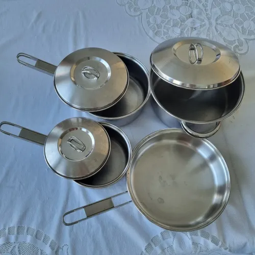 Conjunto Panela Inox Tramontinox Fundo Triplo Década 90