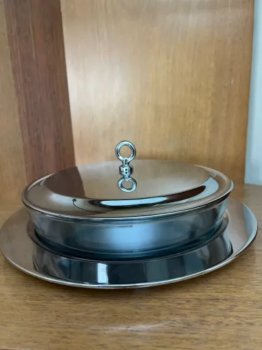 Rechaud/Travessa Aurea em Aço Inox e Vidro - Elegância à Mesa