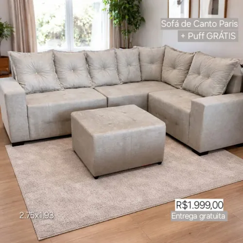 PROMOÇÃO URGENTE - Sofá de Canto GIGANTE Paris Cinza Claro