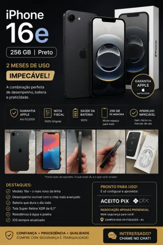 ? iPhone 16e 256 GB Preto - Impecável | Garantia Apple