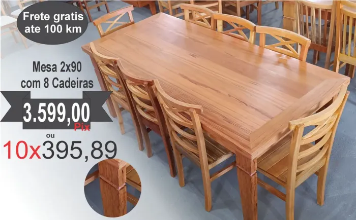 Mesa de madeira com 8 cadeiras $ 3.599,00 no Pix a pronta entrega frete grátis 