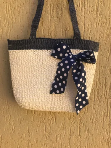 Bolsa De Mão Infantil Branca E Azul Com Laço